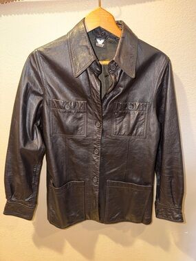 Classic Black Leather Button-Front Jacket